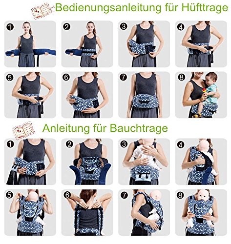 Amzdeal für Babys und Kleinkinder von 3-36 Monaten Babytrage mit integriertem Sitz in Blau Baby Carrier - 7