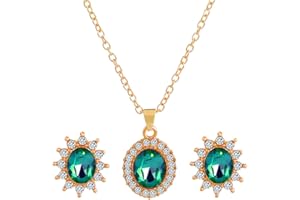FDEETY Jewellery Set for Women Princess Gemstones Pendant Necklace Earrings Set Zirconia Stone with Sun Flower Style Jewellery Set