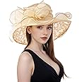 ELLYDOOR Kentucky Derby Hat Women Organza Fascinator Church Hat Bridal Wedding Tea Party Hat Wide Brim Sun Hat