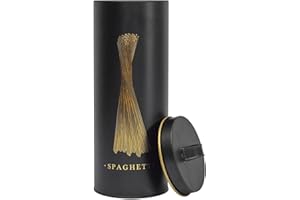 COOK CONCEPT, BT6814, Elegant Metal Box for Spaghetti, modern Design, optimal Protection Against Humidity, Easy to clean, Generous Capacity, airtight, Black and Gold, 1.5L