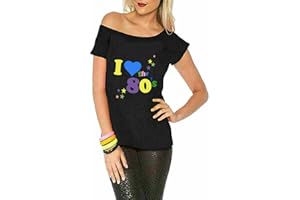 Zeetaq Ladies I Love The 80's T-Shirt Fancy Dress Costume Neon Festival Women's Outfit UK Size 8-26