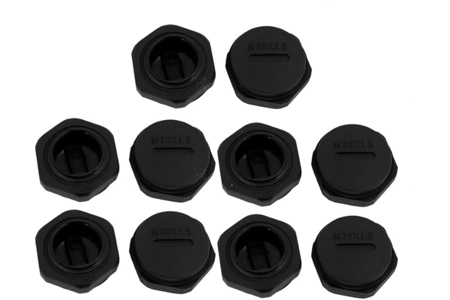 sourcingmap 10pcs M20 x 1.5mm Nylon Male Threaded Cable Gland Cap Round Screw-in Cover Black