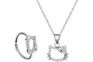BJPERFMS Conjunto de Joyas Kitty, Collar Kitty, Anillo Kitty, Kitty Colgante Collar Mujer, Necklace Kitty, Ring Kitty, Ajustable Collares Niña, Kitty Regalo Niños