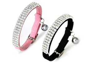 Kingkindsun Lovely Kitten Collar, Soft Adjustable Velvet Safe Bling Diamante with Bells,11 inch Perfect for Cats and Puppies(Black+Pink)