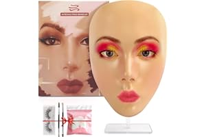 Deciniee Face à la Pratique du Maquillage,Visage d'Entraînement en Silicone Avec 2 Stylos Esthétiques 5 Paires de Cils et Coton,Pratique Réutilisable du Visage Entier de la Peinture au Visage Nature