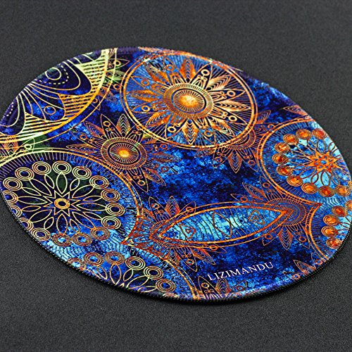 Gaming Mauspad(250 x 250 x 3 mm) ,Lizimandu Silent Designer Runde Round Mousemat /Standard Size mit Anti-Rutsch-Leder-Runde Double Sided Durchmesser 25 cm für alle gängigen Mouse-Typen(Blaue Blume/Blue Flower) - 4