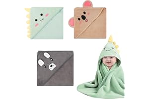 Auroriel 3 pièces serviettes à capuche pour bébés 80 x 80 cm, serviettes douces pour tout-petits et nouveau-nés, serviette de bain pour bébé en cyan, gris foncé et café.
