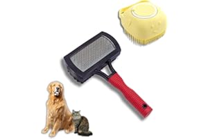 DYNAMOLL Cepillo para Gatos y Perros, Cepillo para Gatos, Cepillo para Perros, Cepillo Desenredante, Cepillo Pelo Largo, Cepillo Pelo Corto, Cepillo para Mascotas. Incluye Cepillo de Baño (Mediano)