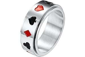 JewelryWe Pierścionek spinningowy ze stali nierdzewnej, pierścionek z kartą do gry, Pik Ass Poker, pierścionek antystresowy dla kobiet i mężczyzn, pierścionek zaręczynowy