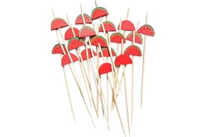 YYGMSS 100 Palillos de Cóctel Bambú de 12 cm con Decoraciones, Palillos de Frutas para Tartas Suministros para Bodas, Pinchos de Cóctel, Pinchos Bonitos (Sandia Forma)