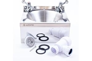 EZONE Commercial Kitchen Stainless Steel Wall Hand Wash Basin Sink with Lever Taps & Waste Kit