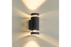 LMP Outdoor Wall Lights Mains Powered, Up Down Outside Lights Anthracite, IP65 External LED Front Door Lamp Porch Light Electric, Exterior GU10 Round Lighting Sconce Wall Mounted for House