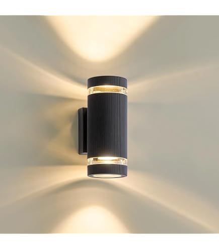 2er-Set Wandleuchte Modena Schwarz, GU10 – Up/Down Licht, IP44, Aluminium, 28,5 Cm Hoch