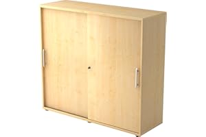 ‎BÜMÖ bümö Schiebetürenschrank 3OH - Aktenschrank abschließbar, Sideboard Schrank mit Schiebetüren in Ahorn - Büroschrank aus Holz mit Schiebetür, Büro Kommode für Ordner & Co.