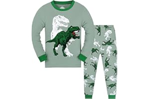 MIXIDON Jungen Schlafanzug Dinosaurier Pyjama Langarm Pyjama Set Kinder Baumwolle Winter Nachtwäsche 98 104 110 116 122 128 134