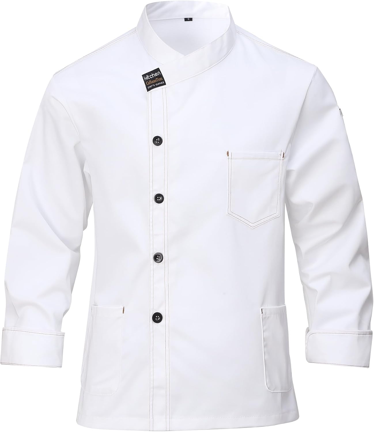 CoXuantion Hombre Chaqueta de Chef Profesional Cocinero Uniforme Manga Larga con Bolsillo Restaurante Chaqueta Ajuste Moderno Hotel Cafetería Trabajo Chaquetas