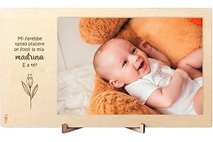 nagu® Cornice Portafoto in Legno – Regali Personalizzati – Vuoi essere la mia madrina – Ricordi di Battesimo per Neonato – Foto 10x15 cm – Supporto da Tavolo – Retro Liscio per Dedica Speciale