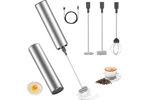 WELLXUNK Montalatte Elettrico Frullino, Montalatte Portatile con 3 Accessori, Ricaricabile Frullino Montalatte, F-rullino M-ontalatte USB, Schiumatore Latte per Caffè, Latte, Cappuccino, Matcha