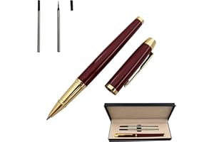 Accod Metal Signature Pen Office Rollerball Pen Black Ink Ballpoint Pen Nice Gift Pen for Family, Classmate and Colleague 0.5mm Replaceable Refills-Gift Boxed (Red)