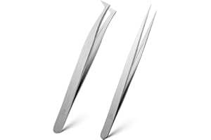 FERYES Pinzas de Punta Recta y Punta Curvada Pinza Para Extensiones de Pestañas Y Aislamiento de visor 3D 6D Volumen Falso Volumen Clásico Lash Pinzas de Precisión de Acero Inoxidabl