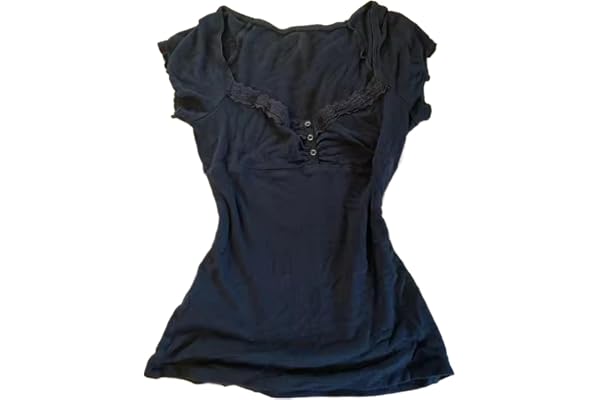 T-shirt i e-girl-stil, med spetskant, kort topp i sagolik grunge-stil, vintageinspirerad tröja med rund halsringning, gotisk estetik, coquette-inspirerad topp