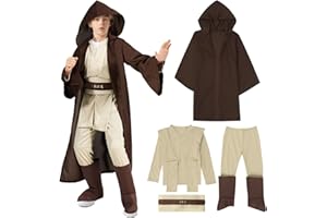 HELIMWINT Costume da Jedi Mantello per bambini: Mantello con cappuccio Tunica medievale da ragazzo Costume da Jedi Carnevale Halloween Decorazione cosplay