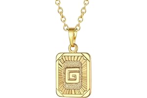 FOCALOOK Buchstaben Kette Damen Rechteck Anhänger Kette Gold Herren Namenskette Initial Necklace Kette mit Buchstaben A bis Z Schmuck für Geburtstag