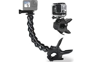 FiTSTILL Jaws - Soporte de Abrazadera Flexible de Cuello de Cisne Ajustable de 8 segmentos Compatible con cámaras de acción Go Pro Hero 11,10, 9, 8, 7, 6, 5, 4, Session, 3+, 3, MAX, dji Osmo