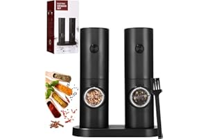 Yulado Macina Pepe Elettrico, Set di 2 Macina Sale e Pepe, Set Macina Sale e Pepe Elettrico a Batteria Macinaspezie con Base, Rugosità Regolabile per Cucina, Ristorante, Barbecue, Campeggio.
