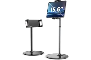 SAIJI Stojak na iPada, [ulepszona stabilna super wysokość] stojak na tablet na biurko, obracany o 360° metalowy stojak Kindle na biurko do wszystkich ekranów 11.9-32.8 cm iPad, iPhone Samsung, Kindle