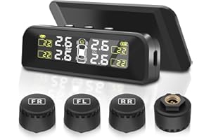 Geloo TPMS Sistema de Control con 4 Sensores, 5 Modos de Alarma, USB/Solar Presión de Neumáticos Universal para Coche, SUV, MPV