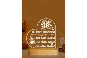 ‎AMMONITE Ammonite 18. Geburtstag Geschenk, Nachtlicht warmes weißes Licht Holzsockellampen, Geschenke Schlafzimmer Dekoration als Weihnachten Urlaub Happy Birthday Dekoration Jungen Mädchen