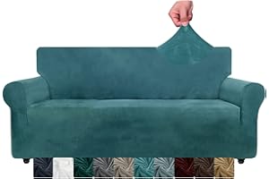 NC CHELZEN Velours Extra Large Sofa Cover 4 sièges Housses de canapé Extensibles épaisses pour Chiens et Animaux de Compagnie (4 Places, Bleu Paon)