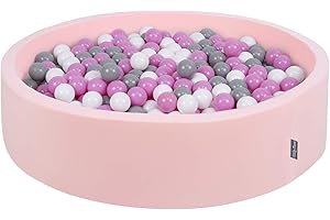 KiddyMoon Bällebad 120X30cm/200 Bälle Rund Groß Bällepool Mit Bunten Bällen Für Babys Kinder, Rosa:Grau-Weiß-Pink