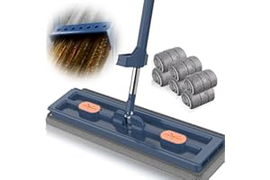 CHAGOO Großer Flachmopp Im Neuen Stil, Flachmopp Set Mit Eimer, Flachmopp mit Auswringfunktion, Großer Flachmopp, Gotadler Flachmop, 137cm Teleskopstiel Flachmop mit Mikrofaserpads (Blau+6 Pads)