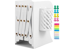 LOSTWRY Fermalibri Regolabili in Metallo, Fermalibri Regolabile in Espandibile con Estremità Regolabili per Libri, Supporto da Scrivania Antiscivolo Fermalibri per Ufficio, Casa, Scuola, Biblioteca (Bianco)