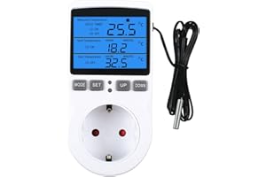 STEEIRO Digitaler Temperaturregler Temperaturschalter 230V mit Timer und Sonde Steckdosenthermostat Schalter für Gewächshaus Aquarium Treibhaussaatkeimung Heizung Kühlung(Mit Blau Ray-Anzeigebildschirm)