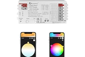 GLEDOPTO ZigBee 3.0 Pro+ Contrôleur LED 5 en 1/3 en 1 20 A Max RGBCCT/RGBW/RGB/CCT/Variateur Fonctionne avec Alexa H*ue Tuya Smart Life APP Control (Contrôleur LED 201p-5 en 1)