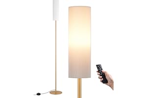 EDISHINE Floor Lamp, Standing Lamp with Wrinkled Linen Lampshade, Floor Lamps for Living Room, Bedroom, 165cm, E27 Socket(9W LED Dimmable Bulb Included), Magnetic Remote Control, Gold