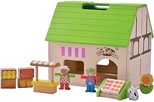 EverEarth casa de muñecas de Madera Tienda ecológica - Juguete Educativo con Accesorios detallados para Juegos de rol imaginativos - Juego Infantil con Acuarelas - Tienda ecológica EE33609