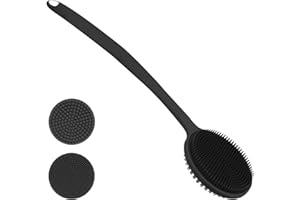 Siliconen body scrubber voor douche met lange steel, dubbelzijdige douche borstel voor douche exfoliëren en massage kan rijk 