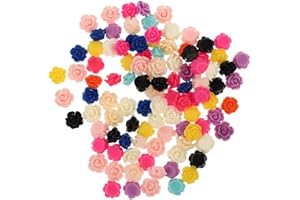 NOLITOY 100 piezas de flores de resina con agujero, cuentas sueltas de espalda plana de colores mixtos para álbumes de recortes, pulseras, joyería para manualidades (8 mm)