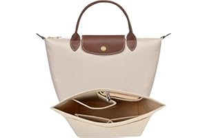 Shengxi Felt Purse Organizer for Longchamp Folding Tote Bag Organizer Insert Multi-Pocket Felt Handbag Organizer with Zipper (Beige, S)