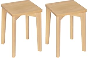 WOLTU Taburete de Madera Maciza, Silla Tocador Cuadrado Resistente, Taburete Bajo para Cocina, Comedor, Dormitorio, Pasillo, Color Natural, 31x31x44,5 cm, BH344ei-2