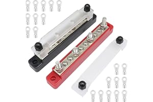 XDEALCOZYXC 2 Pcs 150A 12V - 48V Bus Bar, 4 x 1/4" (M6) 6 x #8 (M4) DC Bus Bar with Terminal Blocks for Cars RVs Ships Yachts
