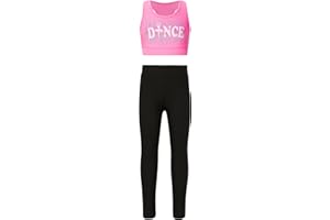 HULIJA Kids Girls' 2 Piece Dance Crop Tops with Legging Set Sleeveless Gym Athletic Outfit Workout Fitness Activewear