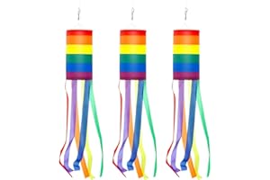 FFDHWU 3 pieces rainbow striped windsocks, outdoor decorative windsocks, hanging wind chimes, cylinder rainbow flags, colorful garden decorations
