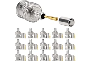 KUOQIY 15 Pièces Connecteurs BNC Mâles à Sertir pour Câble Coaxial RG59 RG8, Adaptateur BNC Mâle Droit pour Caméra CCTV, Y Compris Connecteur, Broche, Virole
