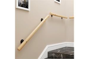 TAUODUYY Wooden Handrail for Stairs – Anti-Slip Wall Mounted Safety Stair Railing with Brackets, Adjustable Indoor/Outdoor Banister Rail for Elderly & Children (Wood, 150CM)