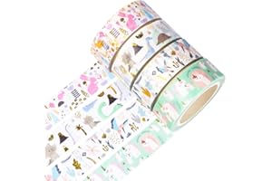 YUBBAEX Oro Washi Tape Set cinta adhesiva decorativa Washi Glitter Adhesivo de Cinta Decorativa para DIY Crafts Scrapbooking 4 Rollos (Animales de hadas)